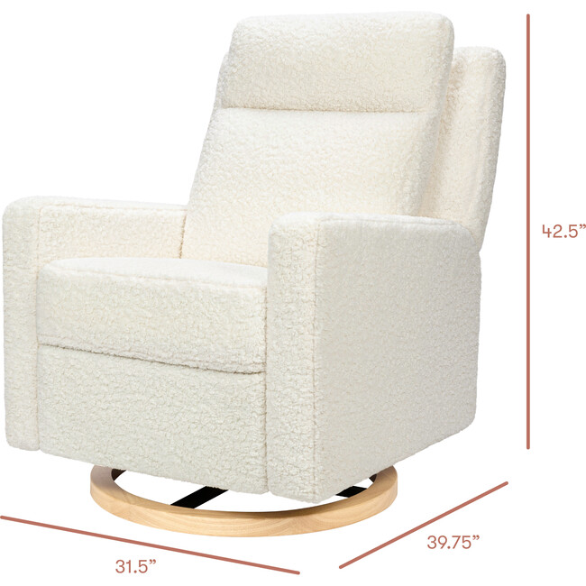 Sigi Pro Power Glider Recliner w/ Power Lumbar in Cream Shearling w/Light Wood Base - Nursery Chairs - 5