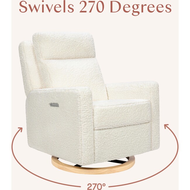 Sigi Pro Power Glider Recliner w/ Power Lumbar in Cream Shearling w/Light Wood Base - Nursery Chairs - 6