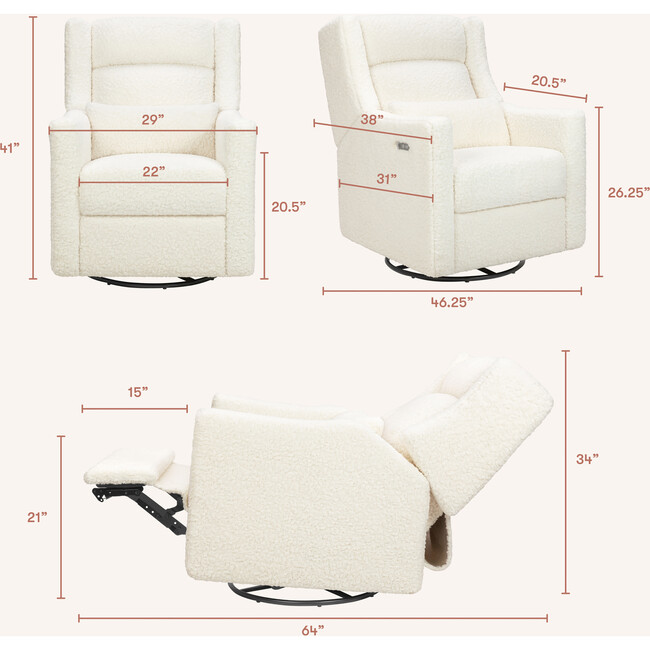 Kiwi Plus Power Glider Recliner w/ Power Headrest in Cream Shearling - Nursery Chairs - 5