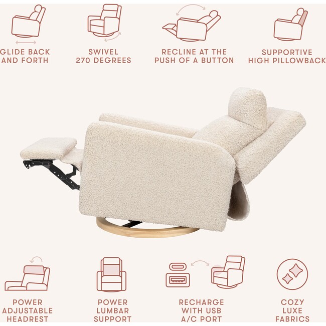Sigi Pro Power Glider Recliner w/ Power Lumbar in Almond Teddy Loop w/Light Wood Base - Nursery Chairs - 3