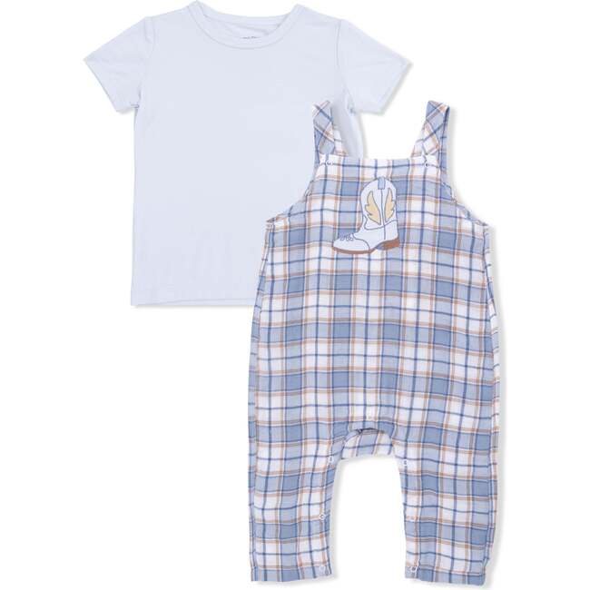 Western Boot Plaid - Crew Neck Tee with Overalls