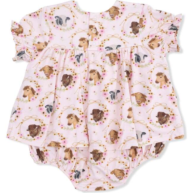 Farm Animals Floral Cameos Pink - Smocked Ruffle Bubble with Skirt