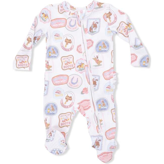 Rodeo Patches Pink - 2 Way Ruffle Back Zipper Footie