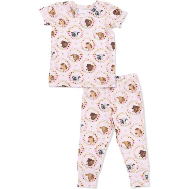 Farm Animals Floral Cameos Pink - Short Sleeve Loungewear Set