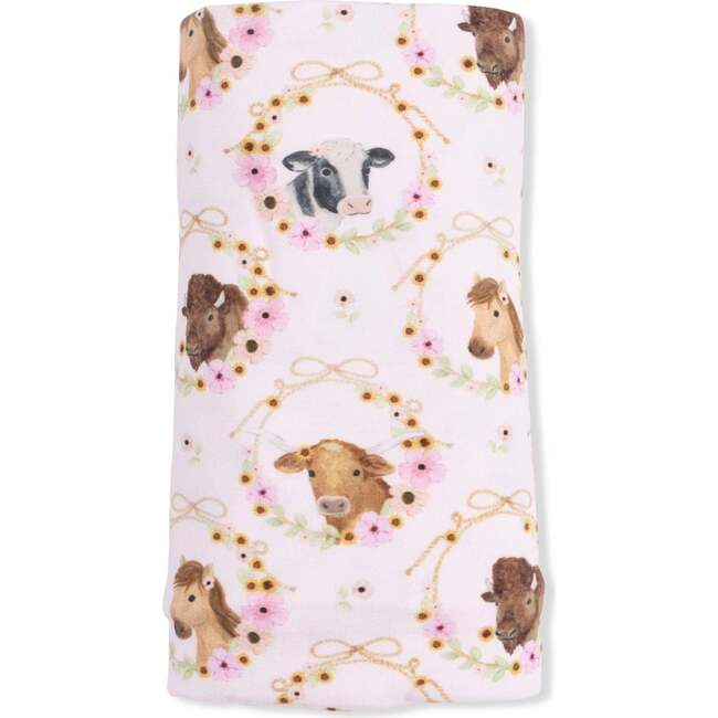 Farm Animals Floral Cameos Pink - Swaddle Blanket