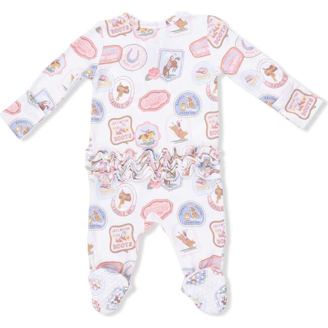 Rodeo Patches Pink - 2 Way Ruffle Back Zipper Footie
