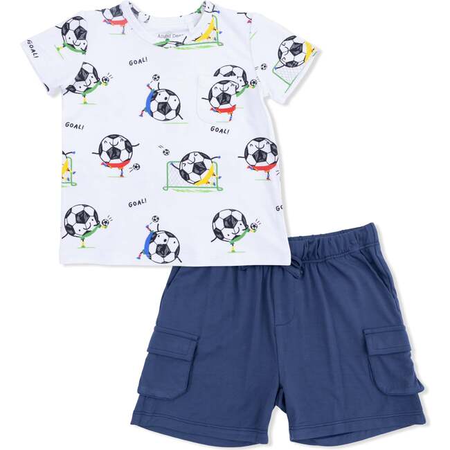 Soccer Balls Playing Soccer  Blue - Crew Neck Tee with Cargo Short