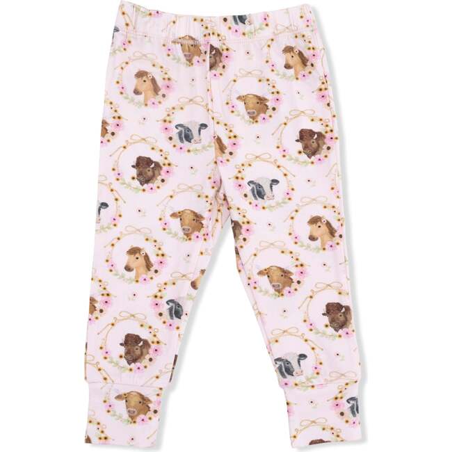 Farm Animals Floral Cameos Pink - Short Sleeve Loungewear Set - Mixed Apparel Set - 3