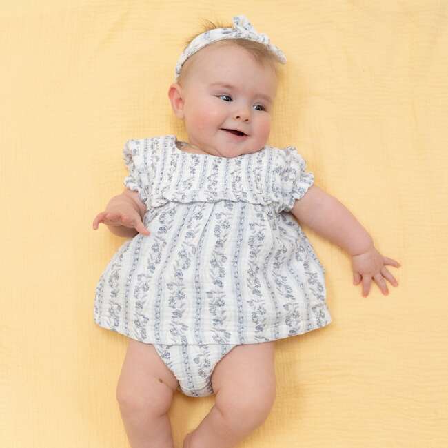 Kimberly Floral Stripe - Smocked Ruffle Bubble with Skirt