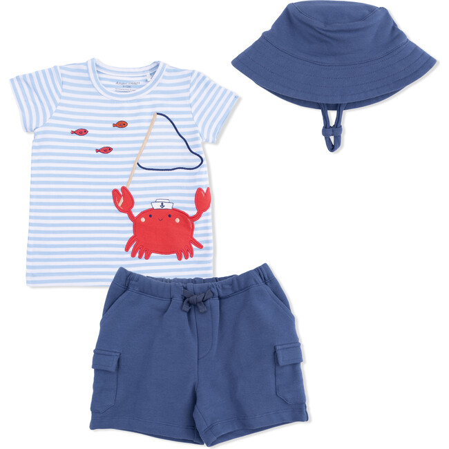 Sailor Sea Creatures Appliques - Crew Neck Tee with Cargo Short & Oceana Bucket Hat