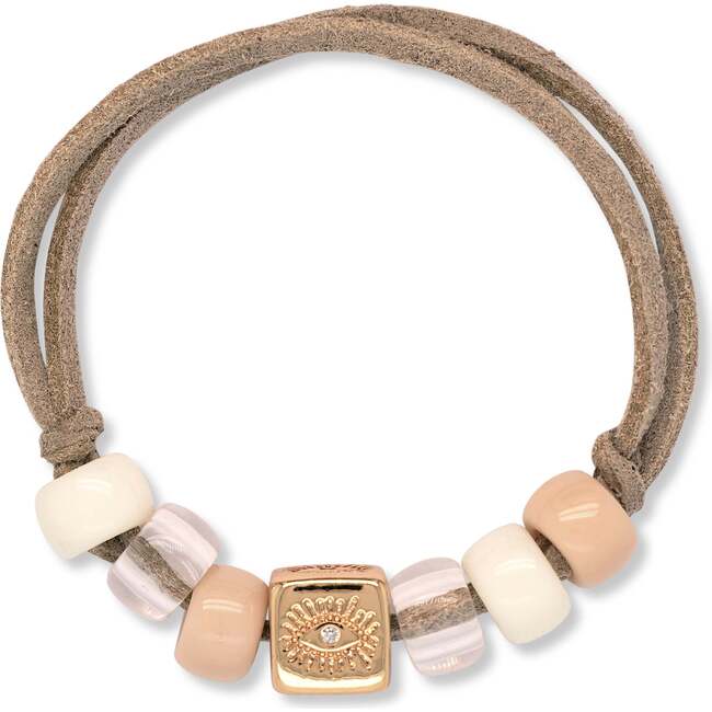 Suede Evil Eye Charm Bracelet, Beige