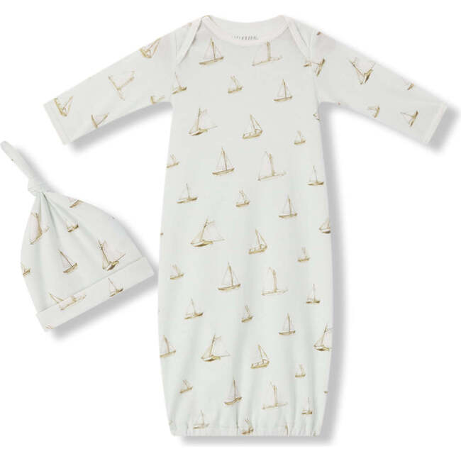 Sailboat Melody Organic Cotton Newborn Gown & Hat Set