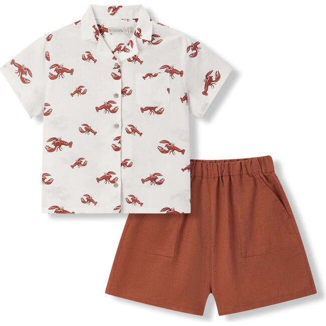Cream Lobster Linen Button-Up Shirt & Shorts Set