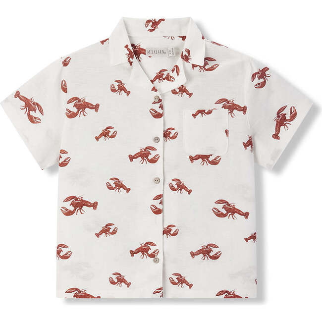 Cream Lobster Linen Button-Up Shirt & Shorts Set