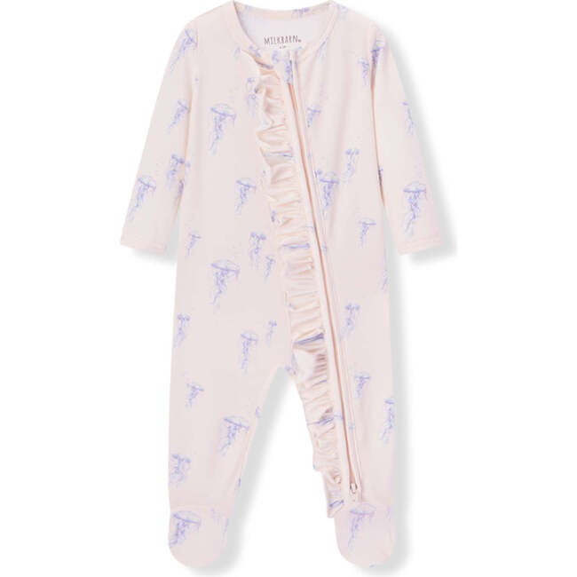 Sunset Jellyfish Cotton Stretch Ruffle Footed Romper