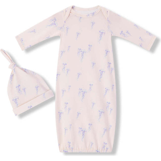 Sunset Jellyfish Cotton Stretch Newborn Gown & Hat Set