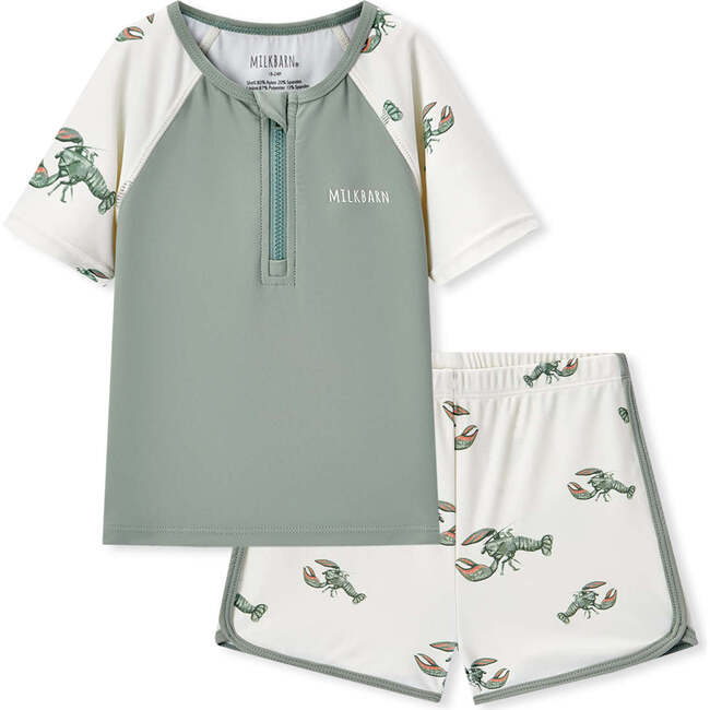 Mint Lobster Zipper Top & Swim Trunks