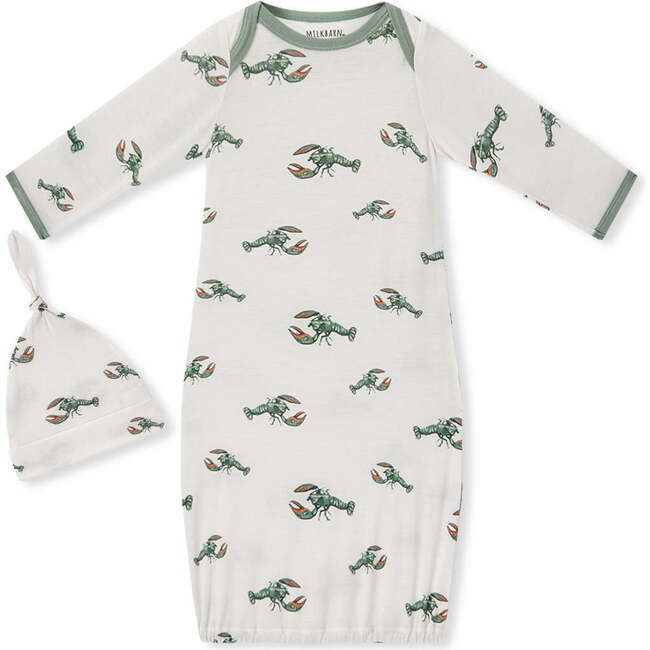 Mint Lobster Luxe Stretch Newborn Gown & Hat Set