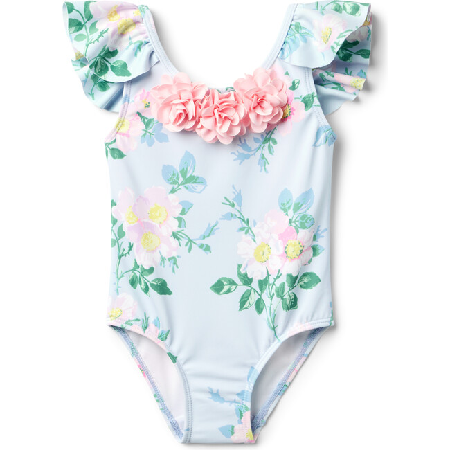 Recycled Floral Rosette Swimsuit, Blue
