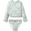 Recycled Floral Ruffle Rash Guard Swimsuit, Multi - Two Pieces - 1 - thumbnail