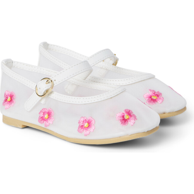 Flower Mesh Ballet Flat, White