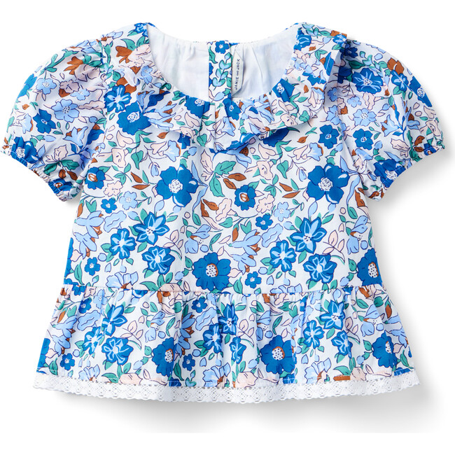 Floral Ruffle Peplum Top, Blue