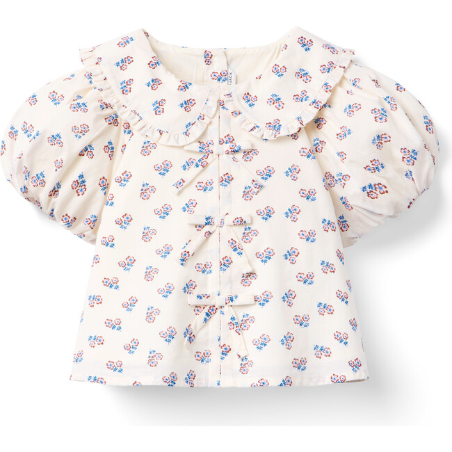 Ditsy Floral Collared Top, Ivory