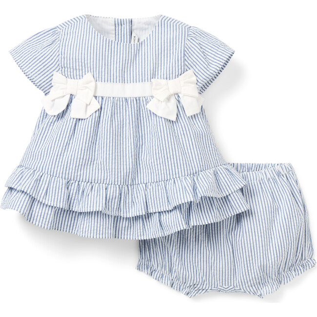 Baby Striped Seersucker Matching Set, Blue