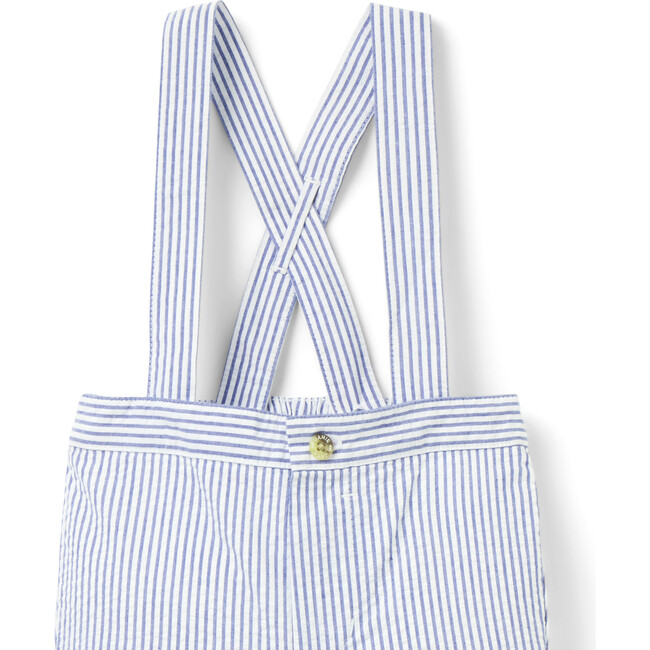 Baby Striped Seersucker Suspender Pant, Blue