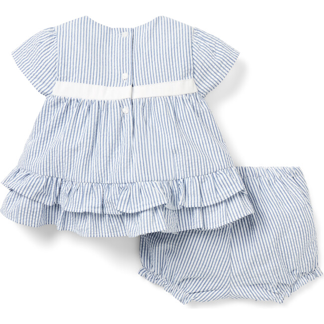Baby Striped Seersucker Matching Set, Blue - Mixed Apparel Set - 3