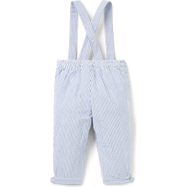 Baby Striped Seersucker Suspender Pant, Blue - Pants - 3