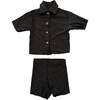 Patterned 3 Piece Swimsuit and Shorts Set, Black - Cover-Ups - 1 - thumbnail
