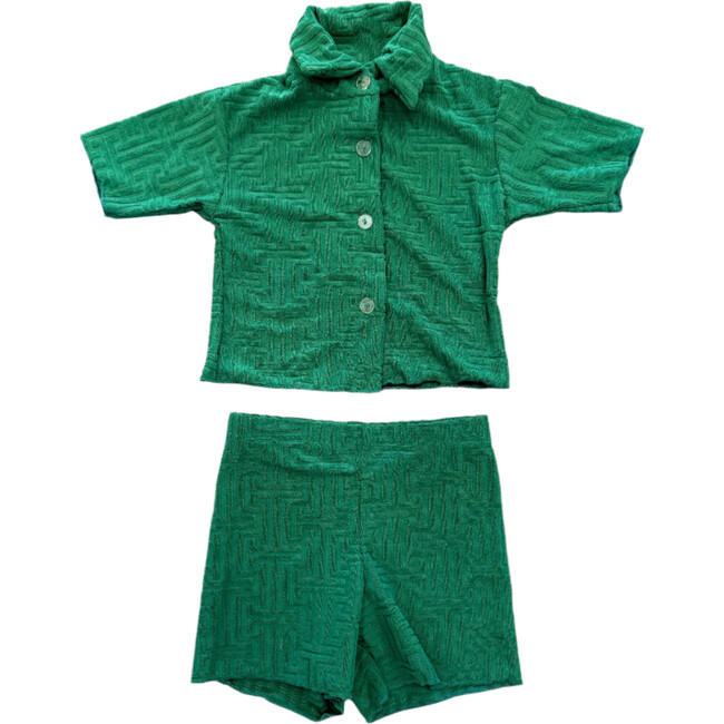 Patterned 3 Piece Swimsuit and Shorts Set, Green