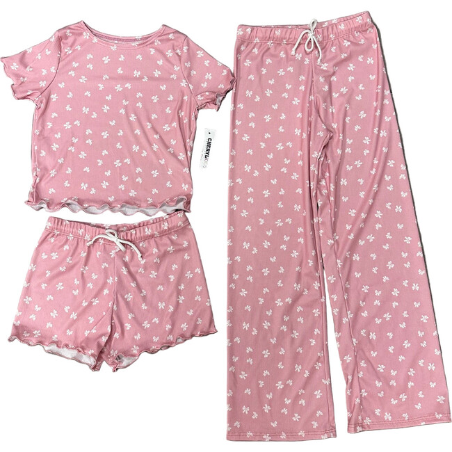 Girls 3 Piece Printed Loungewear Set,Pink Bows