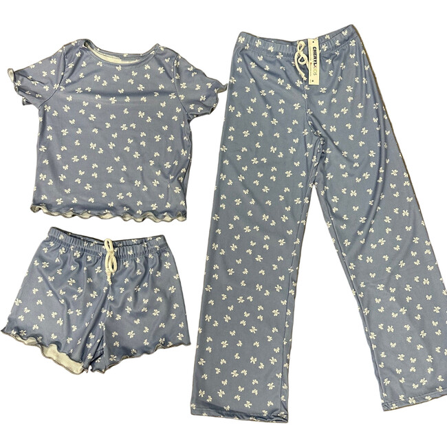 Girls 3 Piece Printed Loungewear Set,Blue Bows