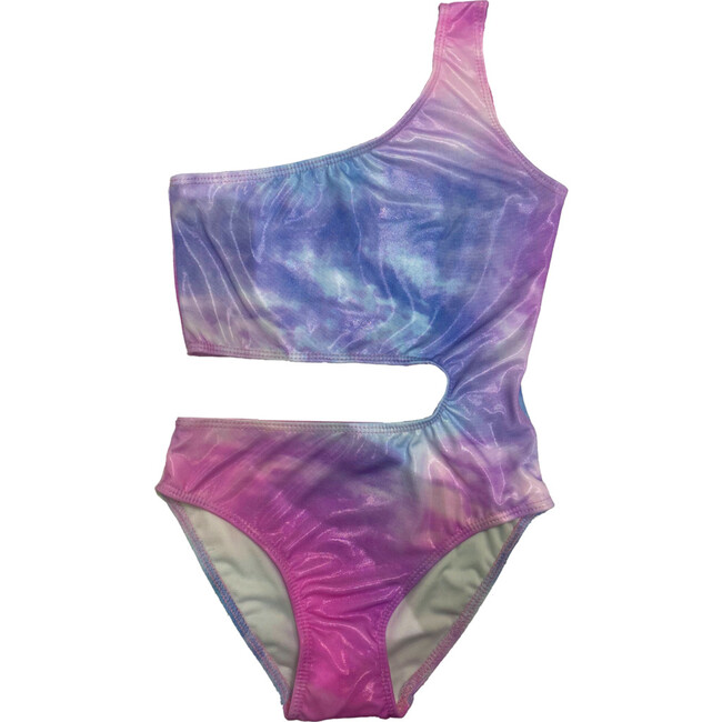 Girls One Piece One Shoulder Cutout Bathing Suit Bikini, Pink Tie Dye