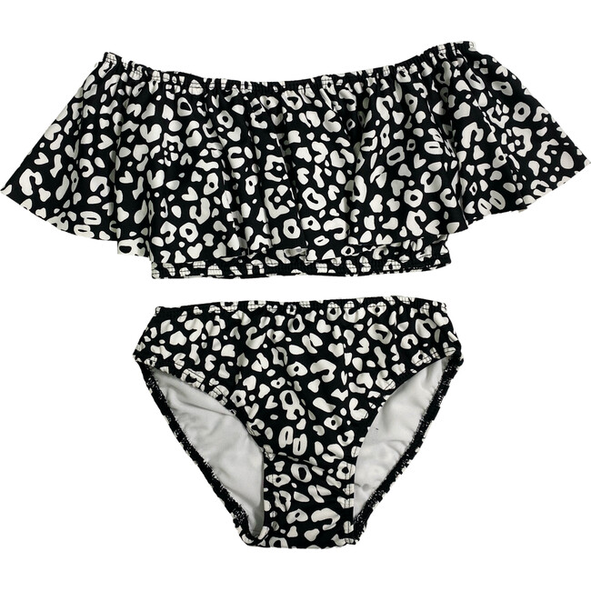 Kids Ruffle Two Piece Bathing Suit Black Cheetah