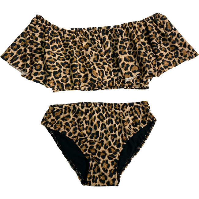 Two Piece Two Piece Ruffle Swimsuit, Brown Cheetah