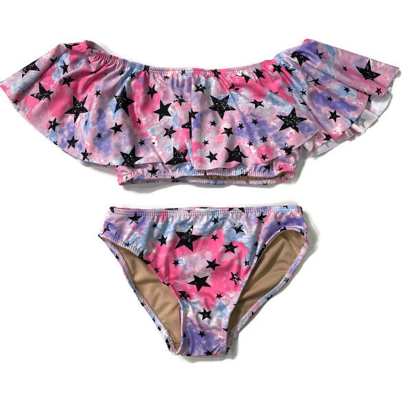 Kids Ruffle Two Piece Bathing Suit Fuchsia Stars