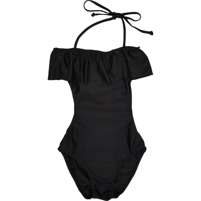 One Piece Ruffle Swimsuit, Black