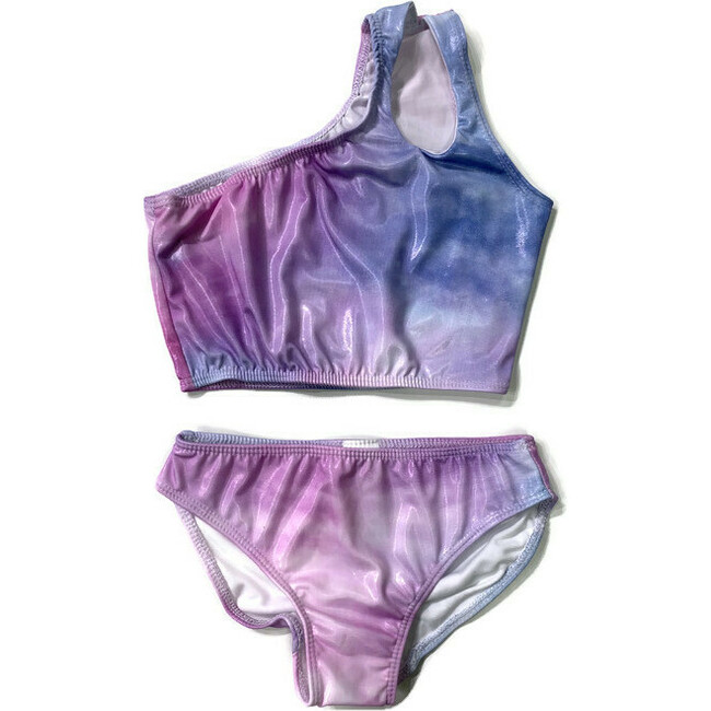 Two Piece One Shoulder Swimsuit, Pink iced Tie Dye