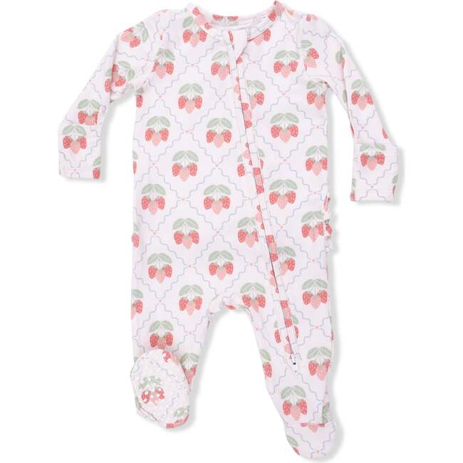 Sweet Strawberries, 2 Way Ruffle Back Zipper Footie