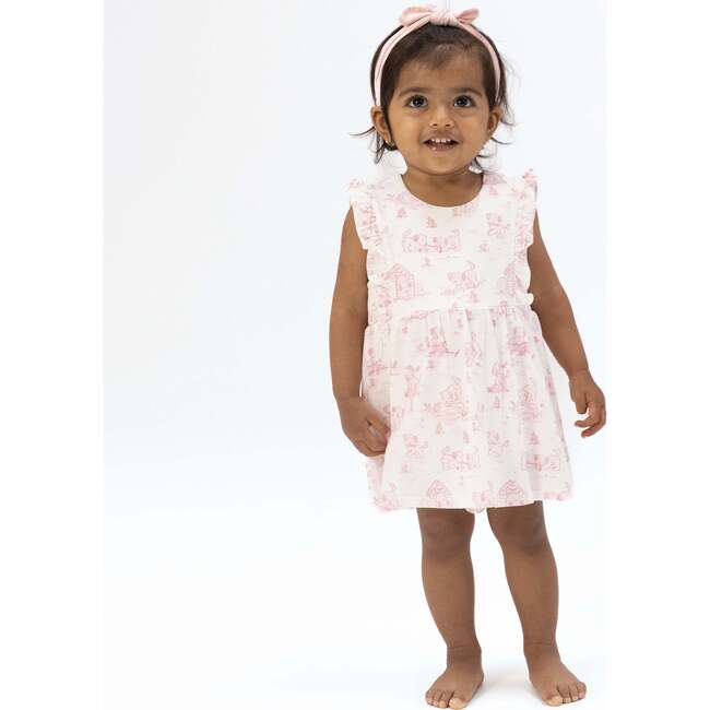 Puppy Toile Pink, Ruffle Bodysuit Dress