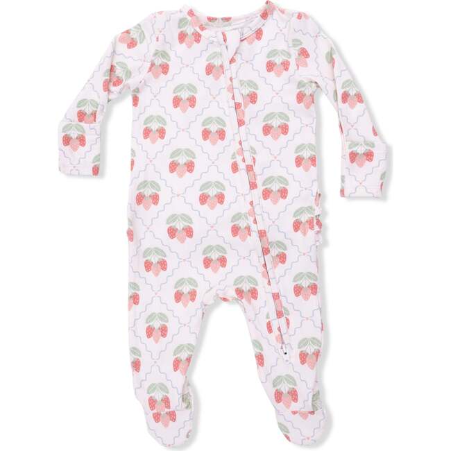Sweet Strawberries, 2 Way Ruffle Back Zipper Footie