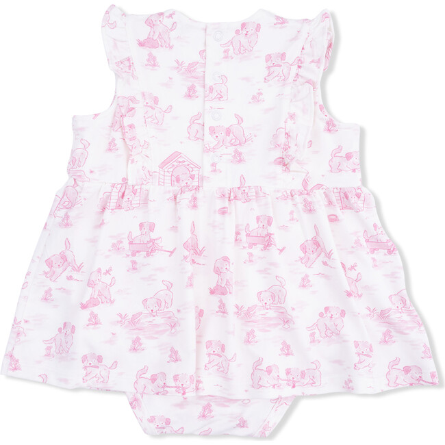 Puppy Toile Pink, Ruffle Bodysuit Dress