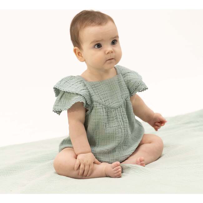 Solid Muslin Jadeite, V-Neck Bubble