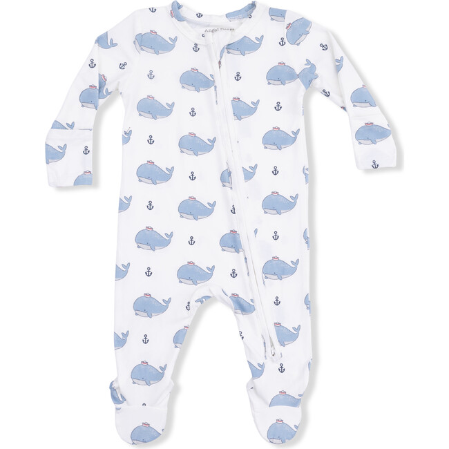 Bubbly Sailor Whales Blue, 2 Way Zipper Footie