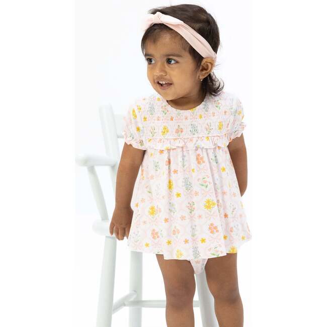 Spring Blooms Bow Trellis, Smocked Ruffle Bubble with Skirt