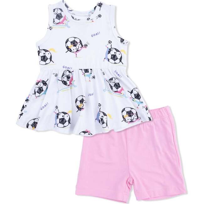 Soccer Balls Playing Soccer Pink, Peplum Tank Top and Bike Short
