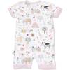 Cute Farm Animals Pink, Shortie 2 Way Zipper Romper - Rompers - 2